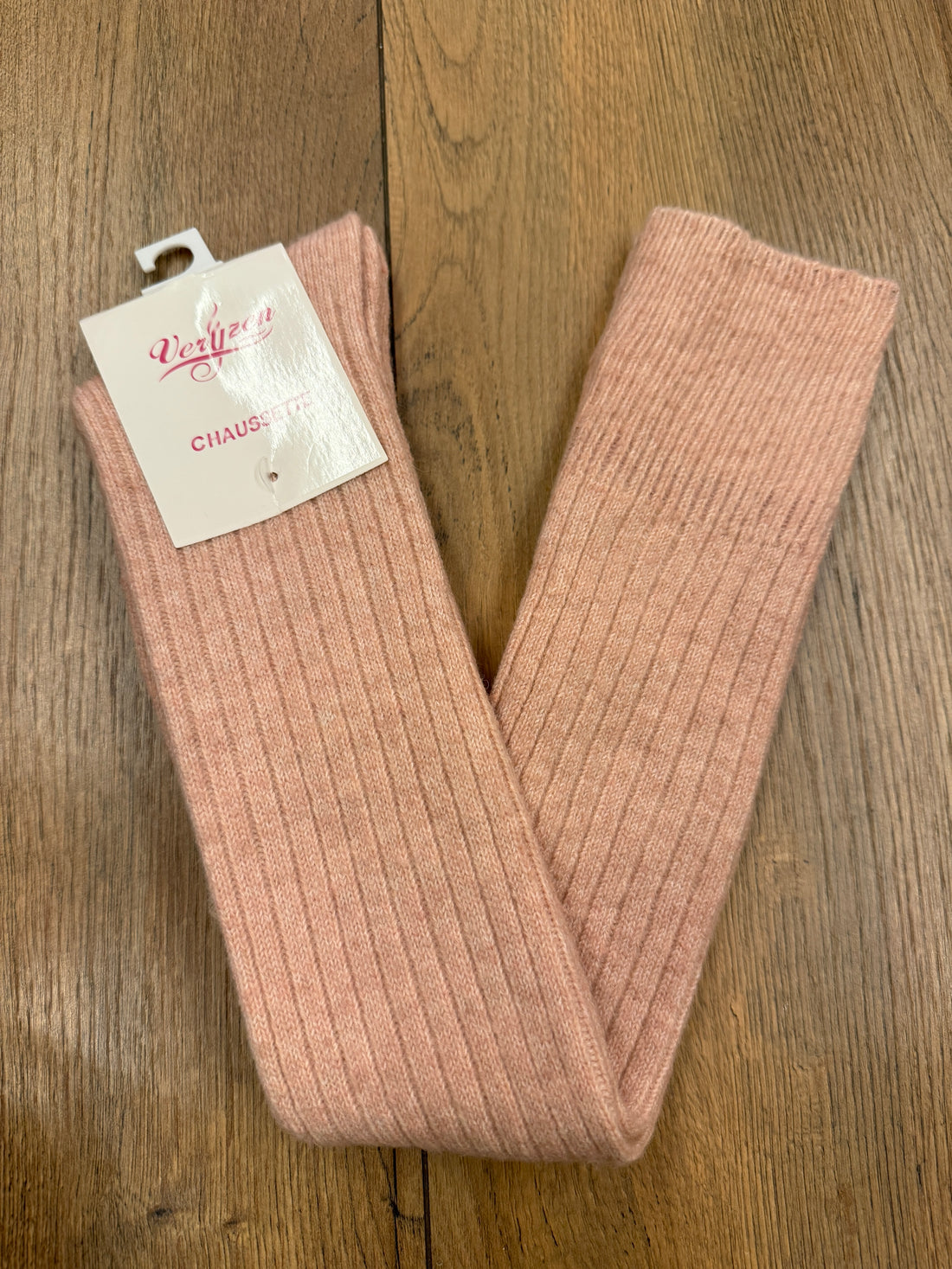 Chaussettes hautes côtelées roses