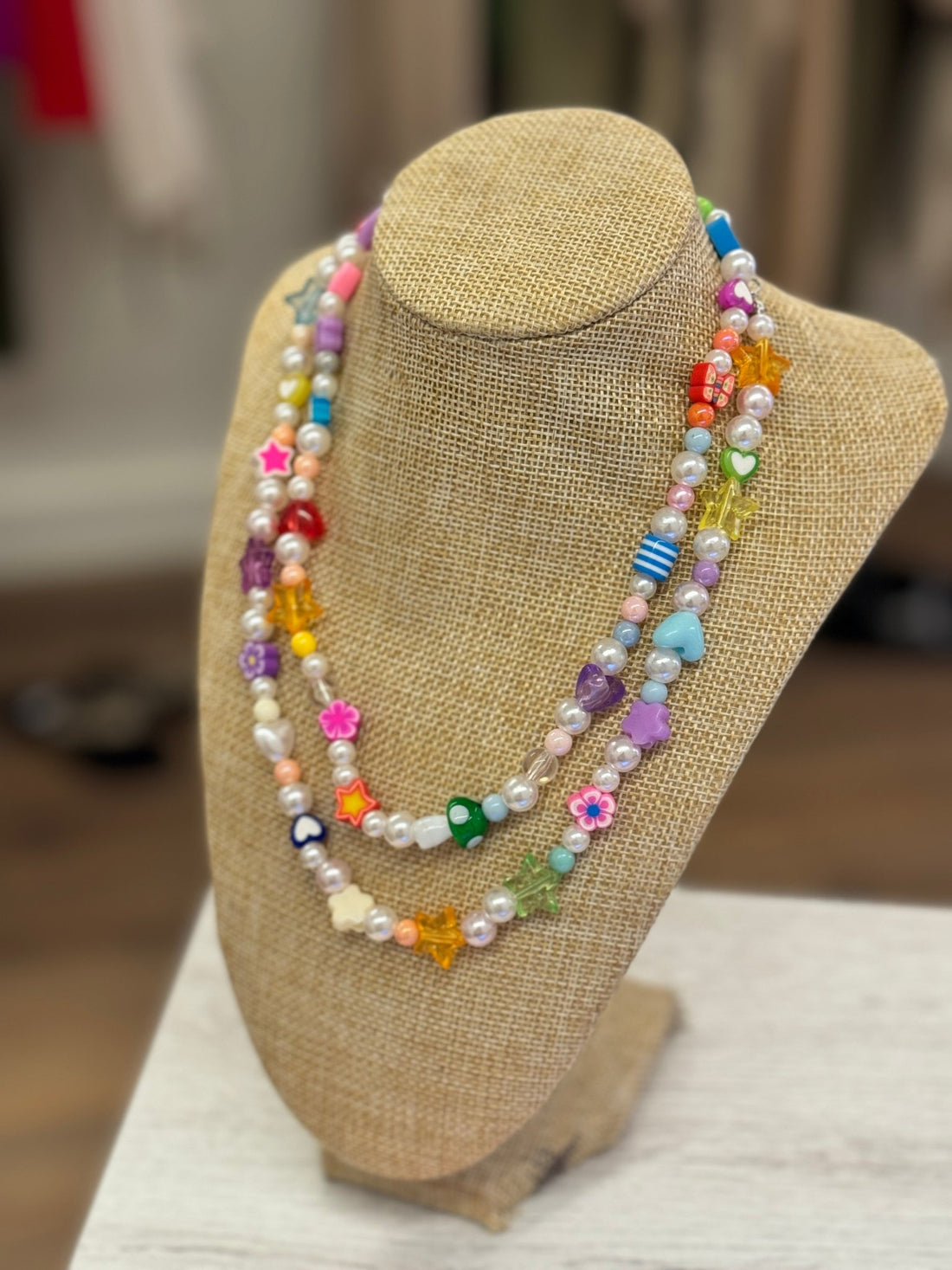 Double collier fantaisie perles multicolores - Léone