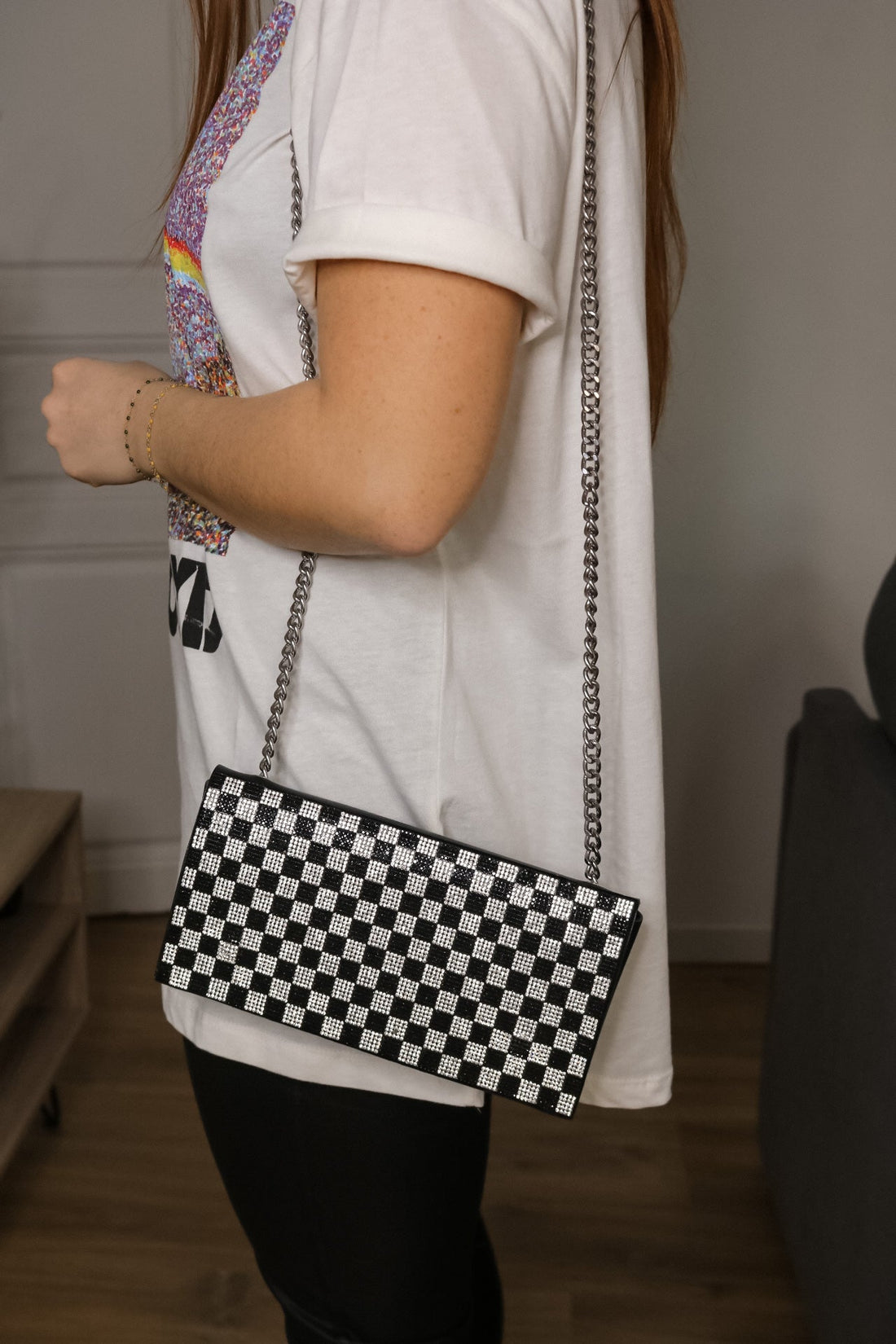 Pochette à strass damier - Léone
