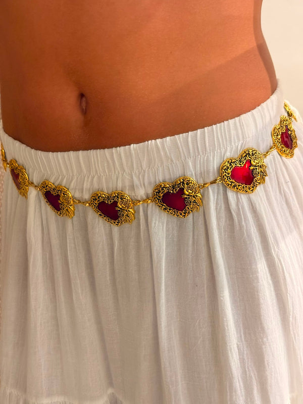 Ceinture chaine coeur rouge