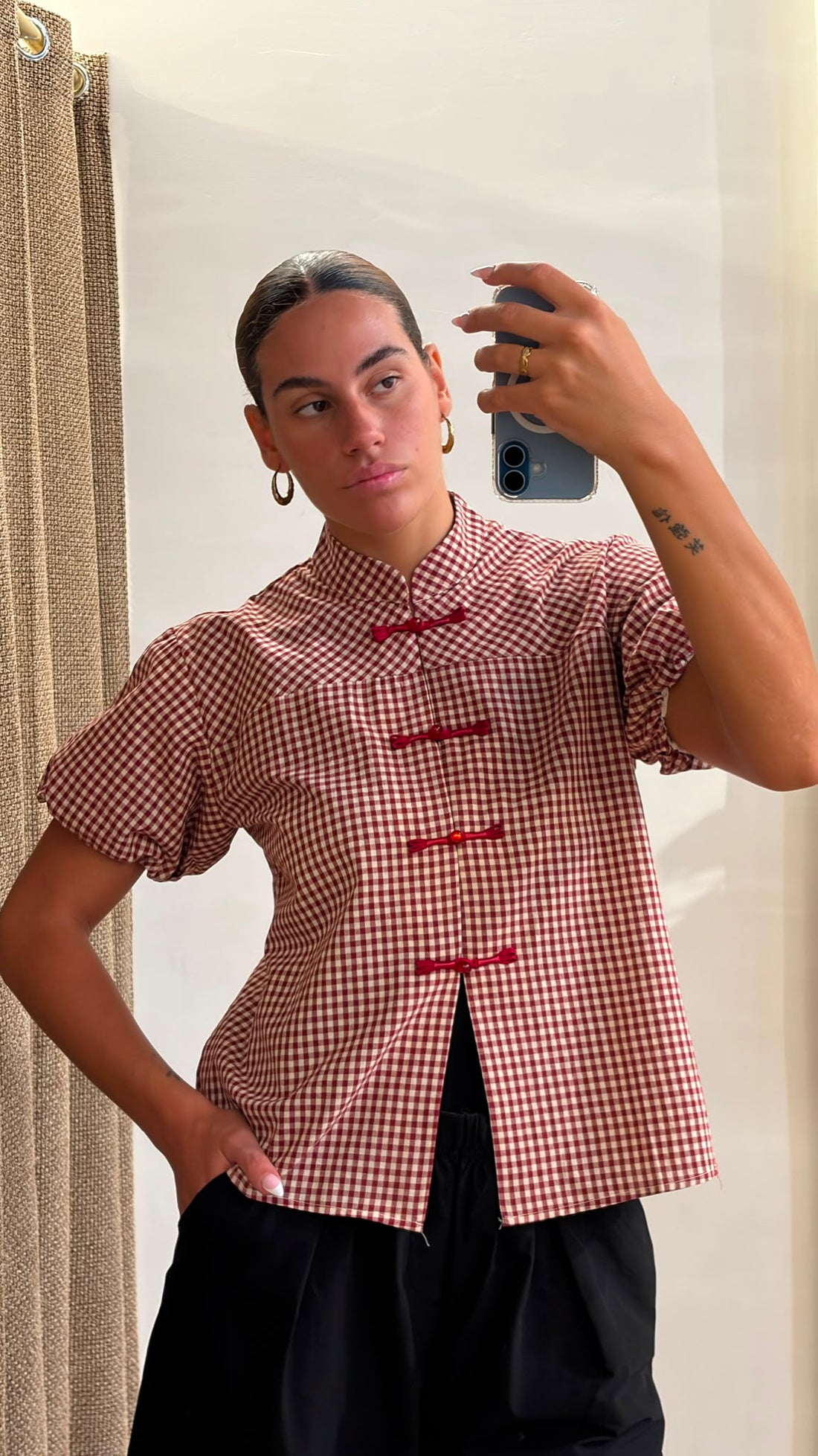 Chemise vichy Kung bordeaux