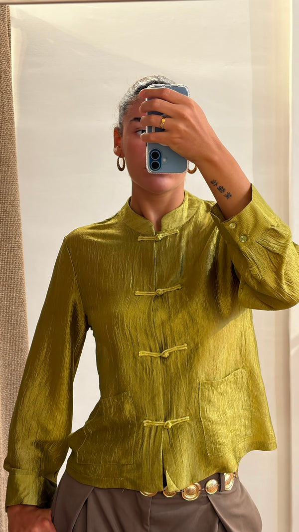 Chemise satinée Michele olive