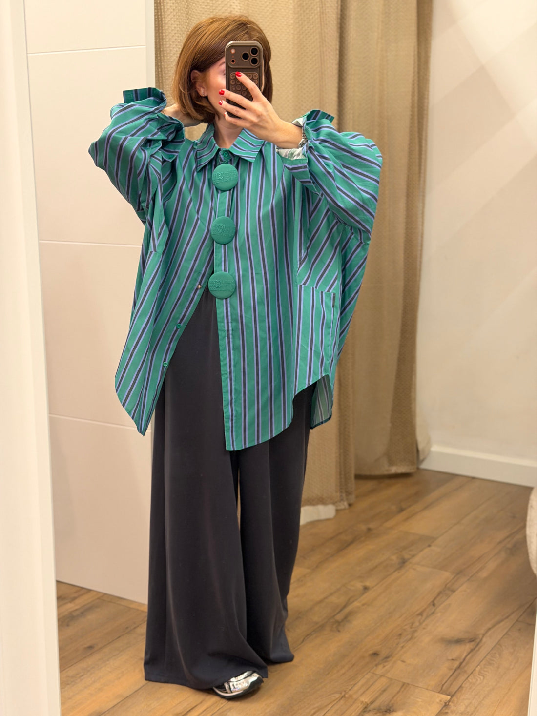Chemise oversize rayée vert