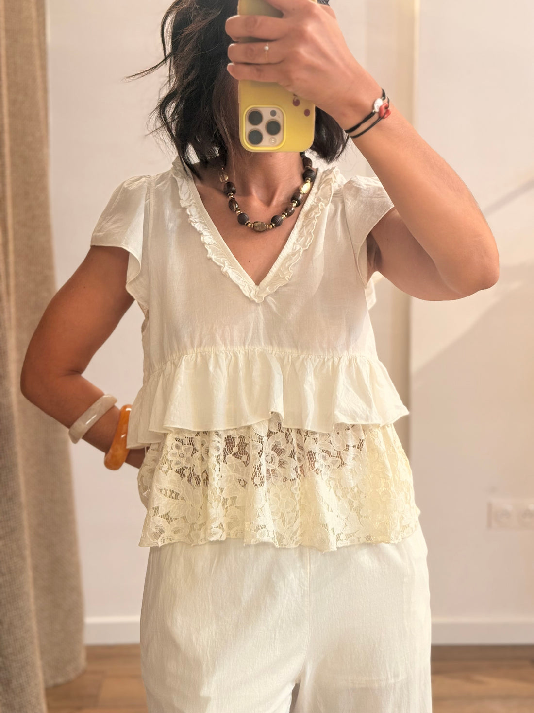 Top ecru en dentelle Elsa