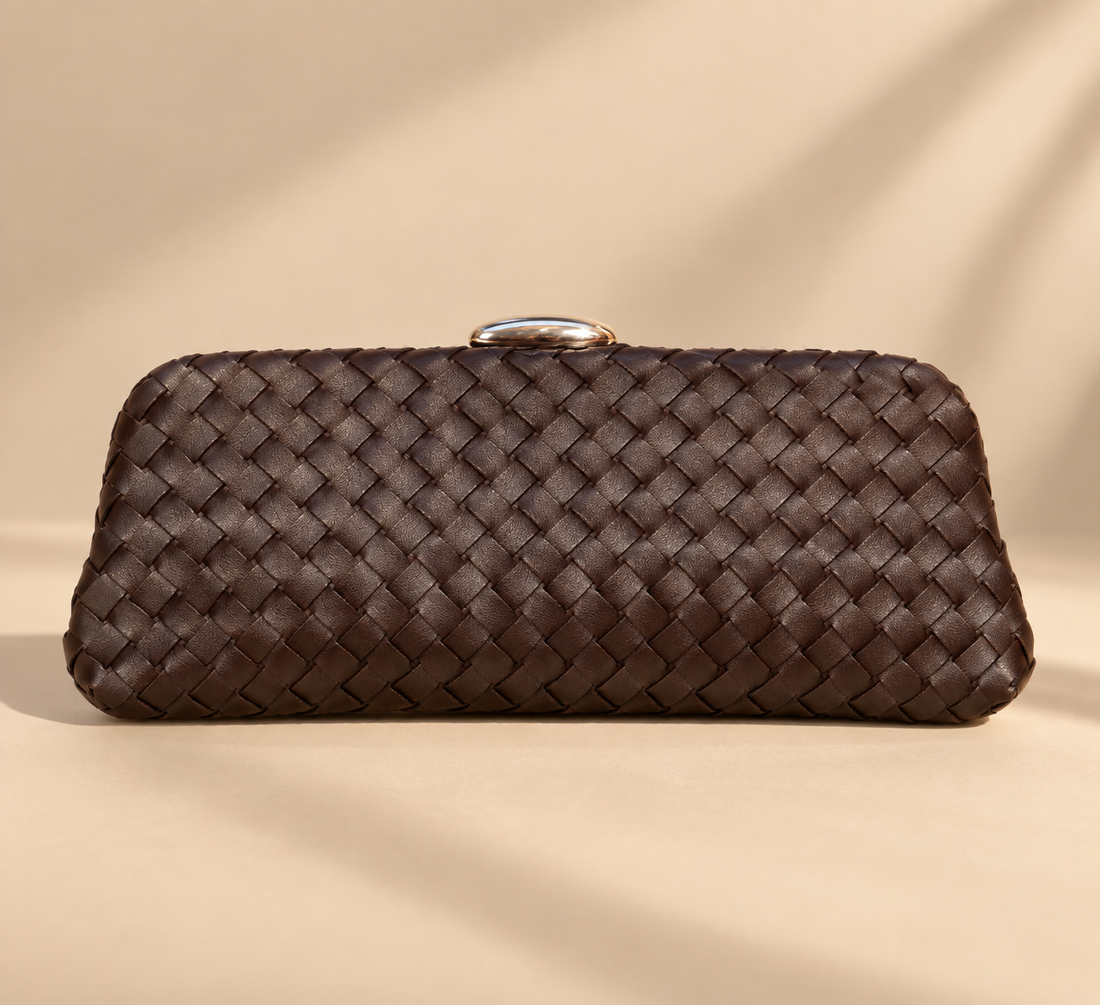 Pochette plate tressée choco