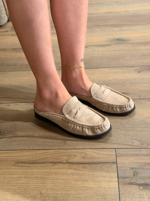 Mules mocassins daim kaki