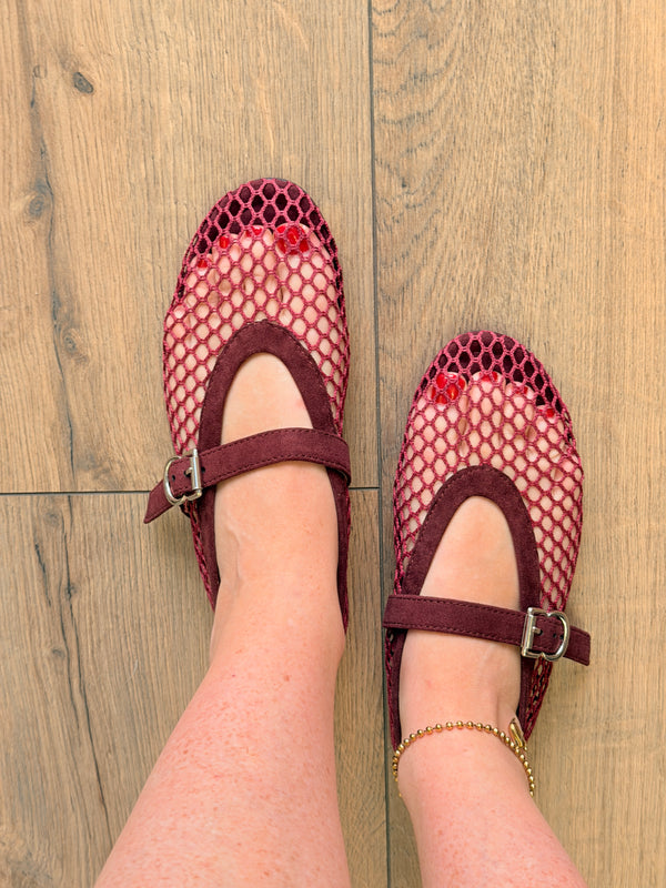 Ballerines résille bordeaux