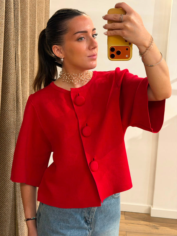 Pull boutons mc rouge