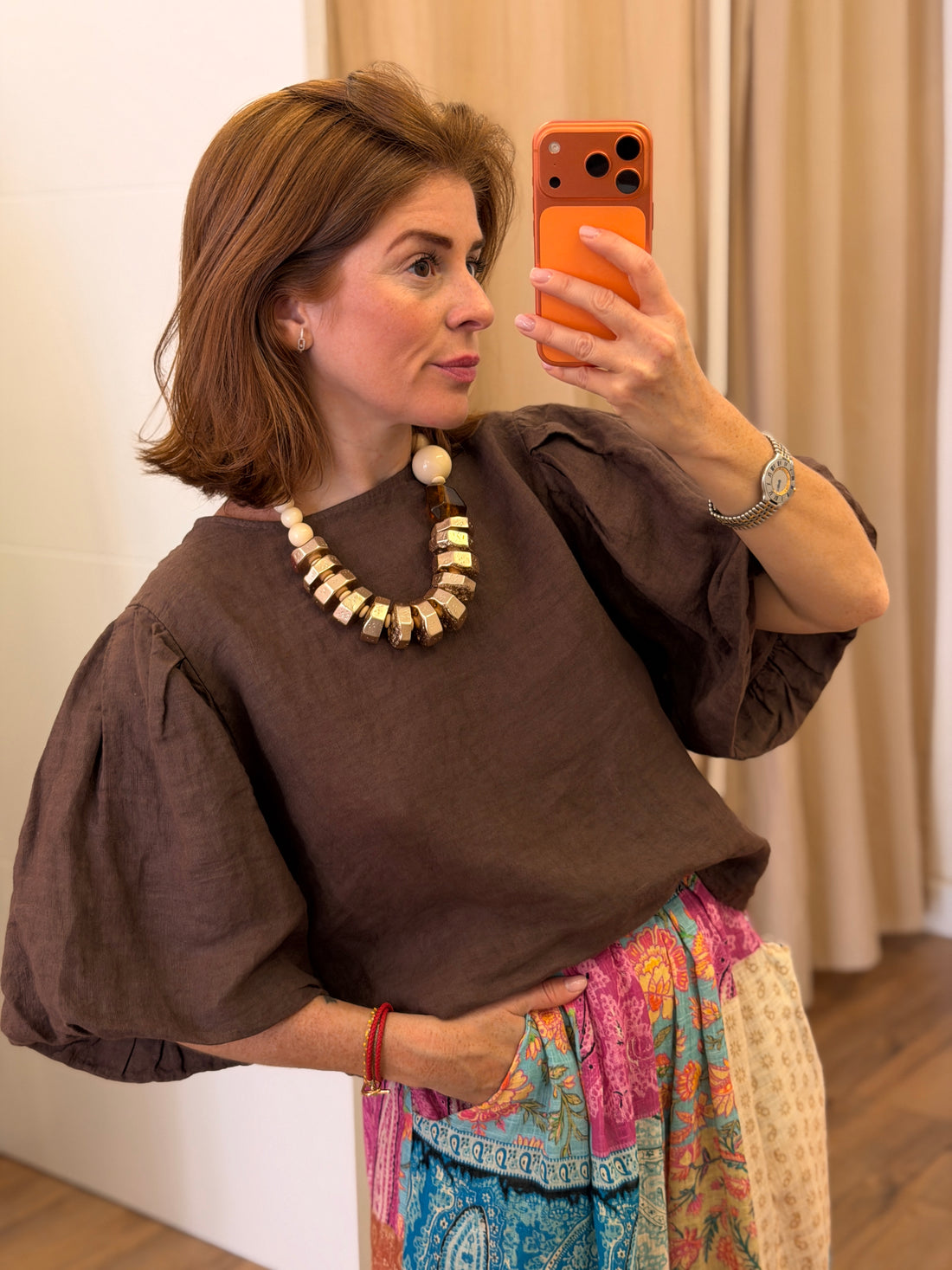 Blouse en lin marron Rilène