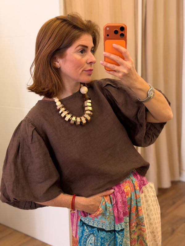 Blouse en lin marron Rilène