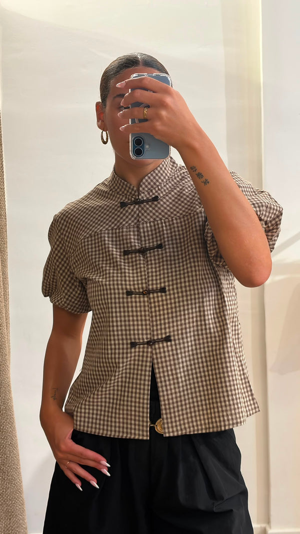 Chemise vichy Kung marron