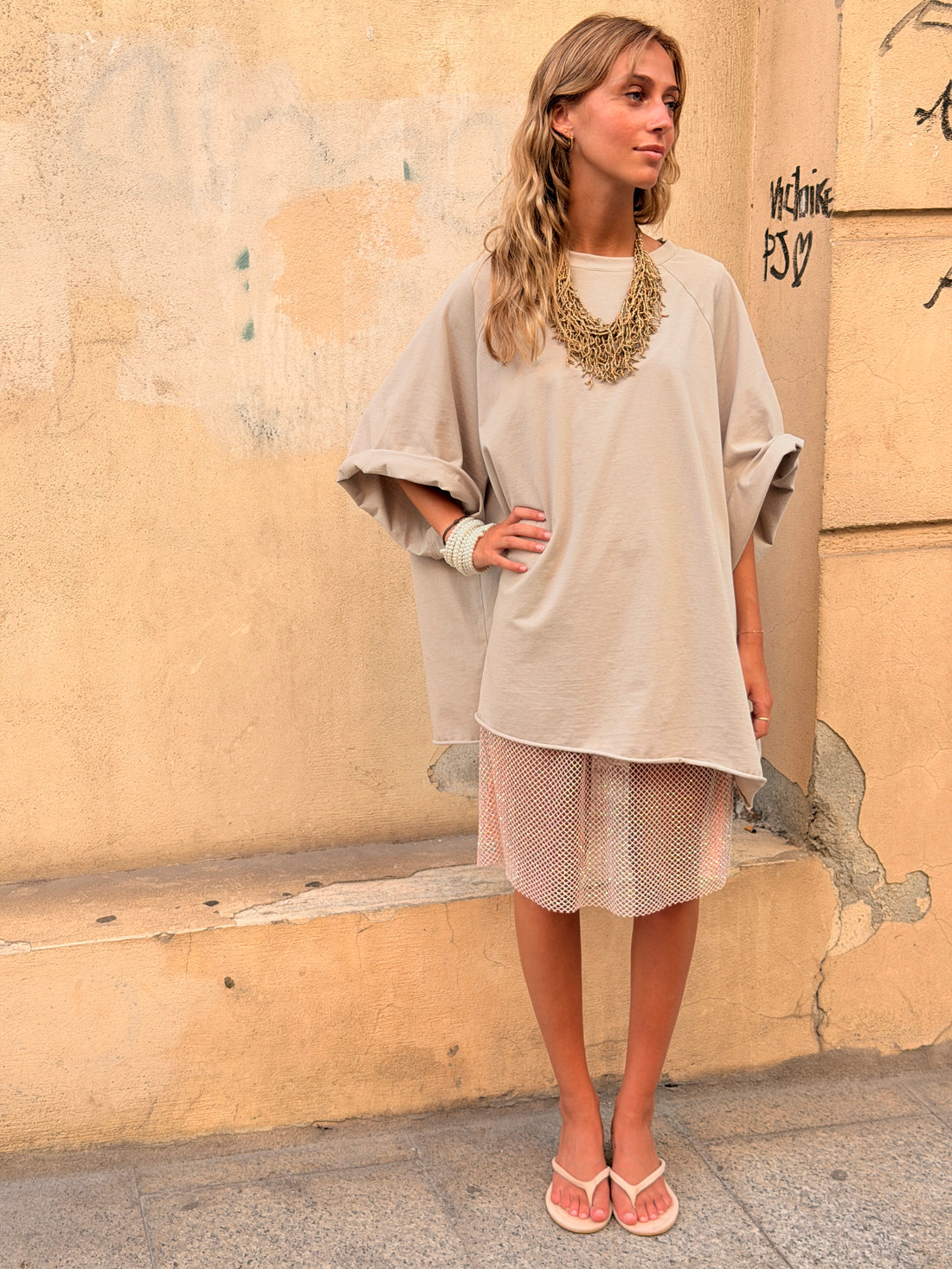 Robe résille strass rose clair