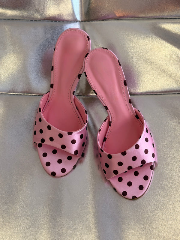 Mules satin pois rose