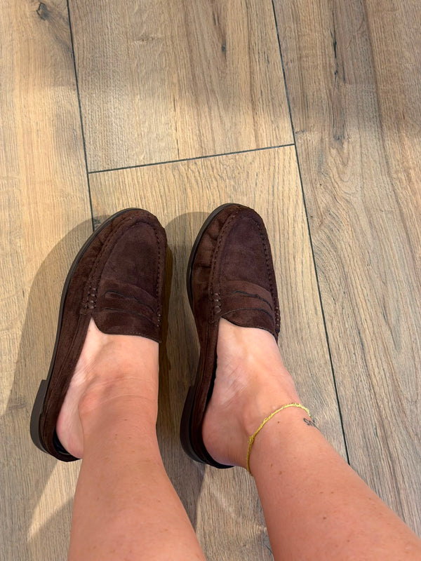 Mules mocassins daim marron