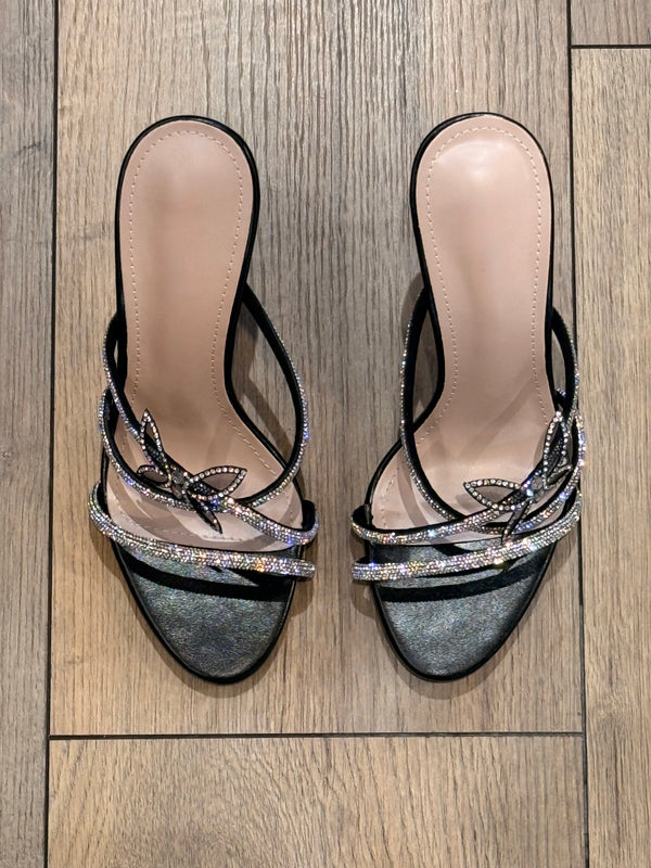 Sandales talon papillon strass