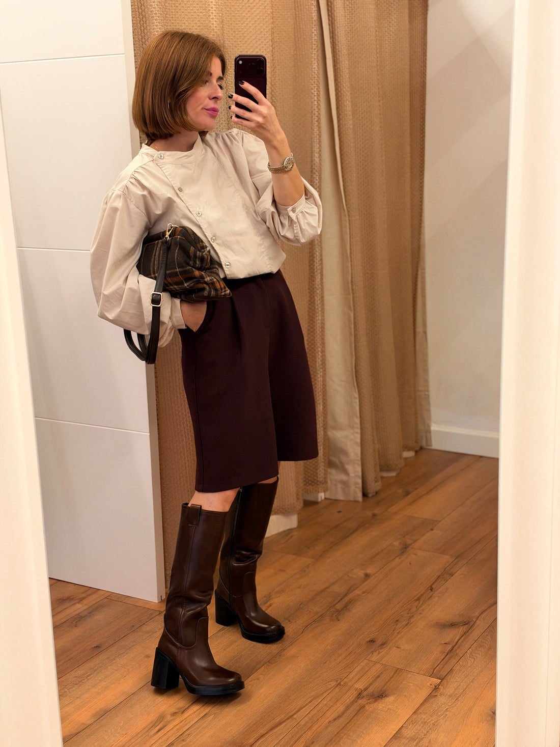 Pochette à carreaux marron