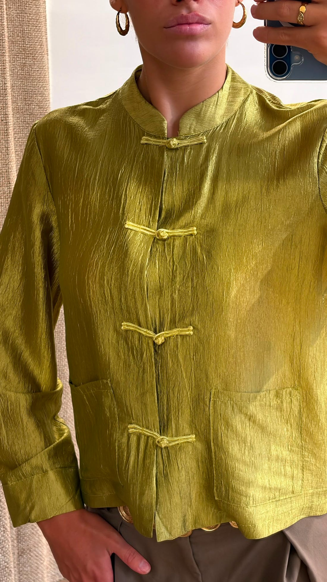 Chemise satinée Michele olive