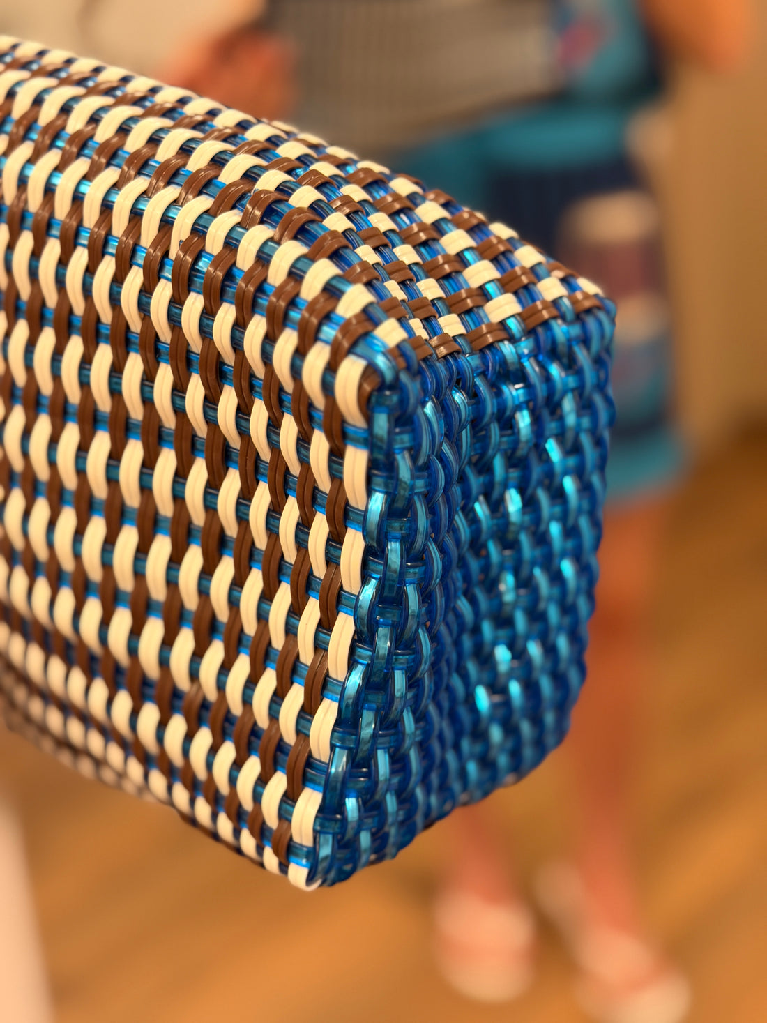 Mini cabas tissé main bleu