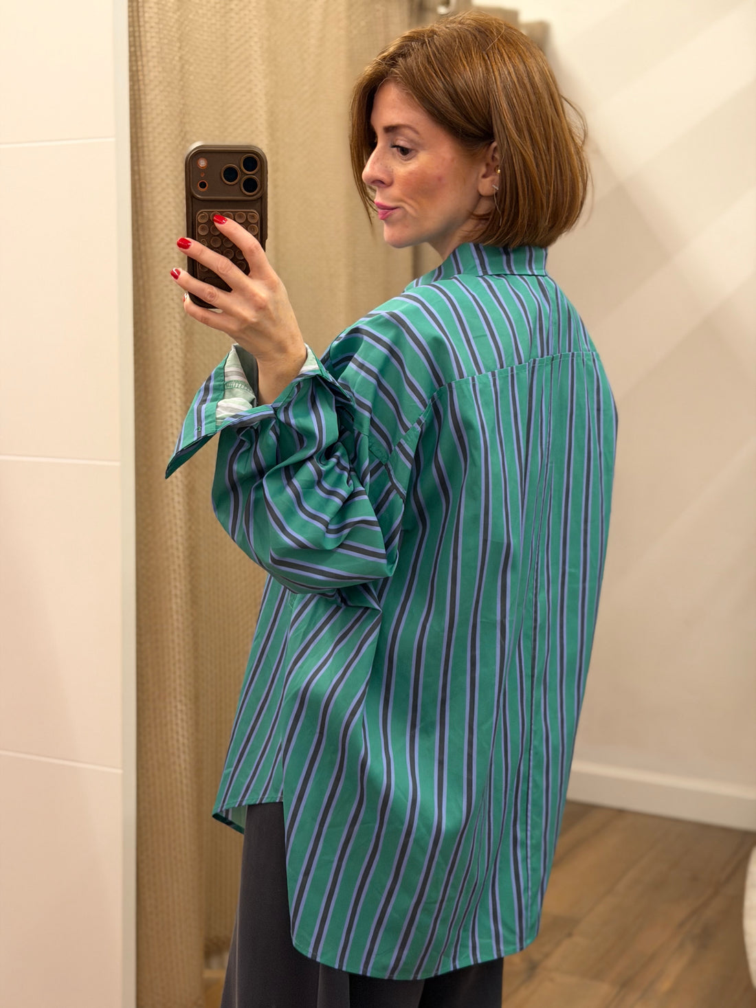 Chemise oversize rayée vert