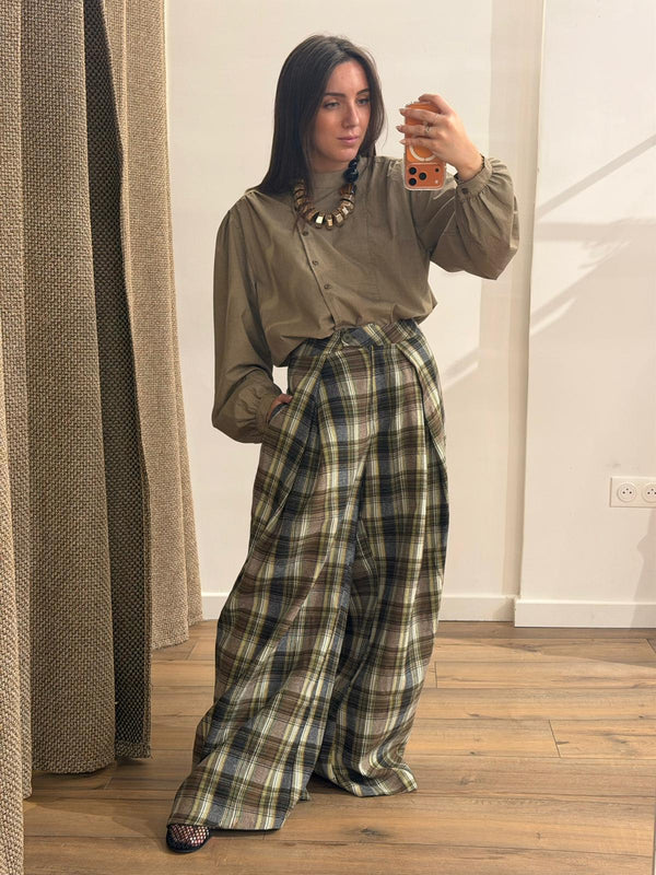 Pantalon à carreaux kaki