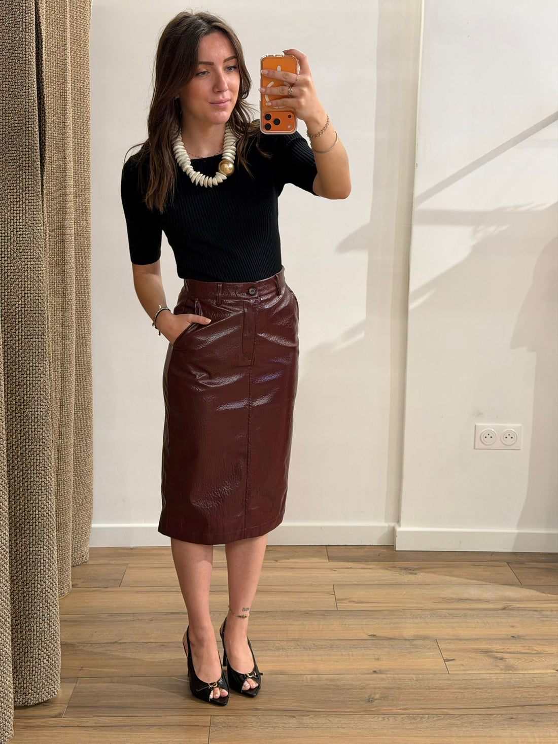 Jupe crayon simili bordeaux