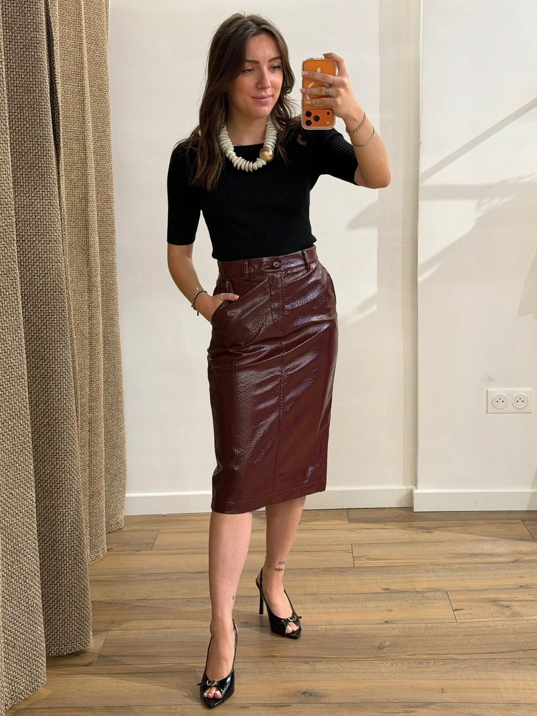 Jupe crayon simili bordeaux