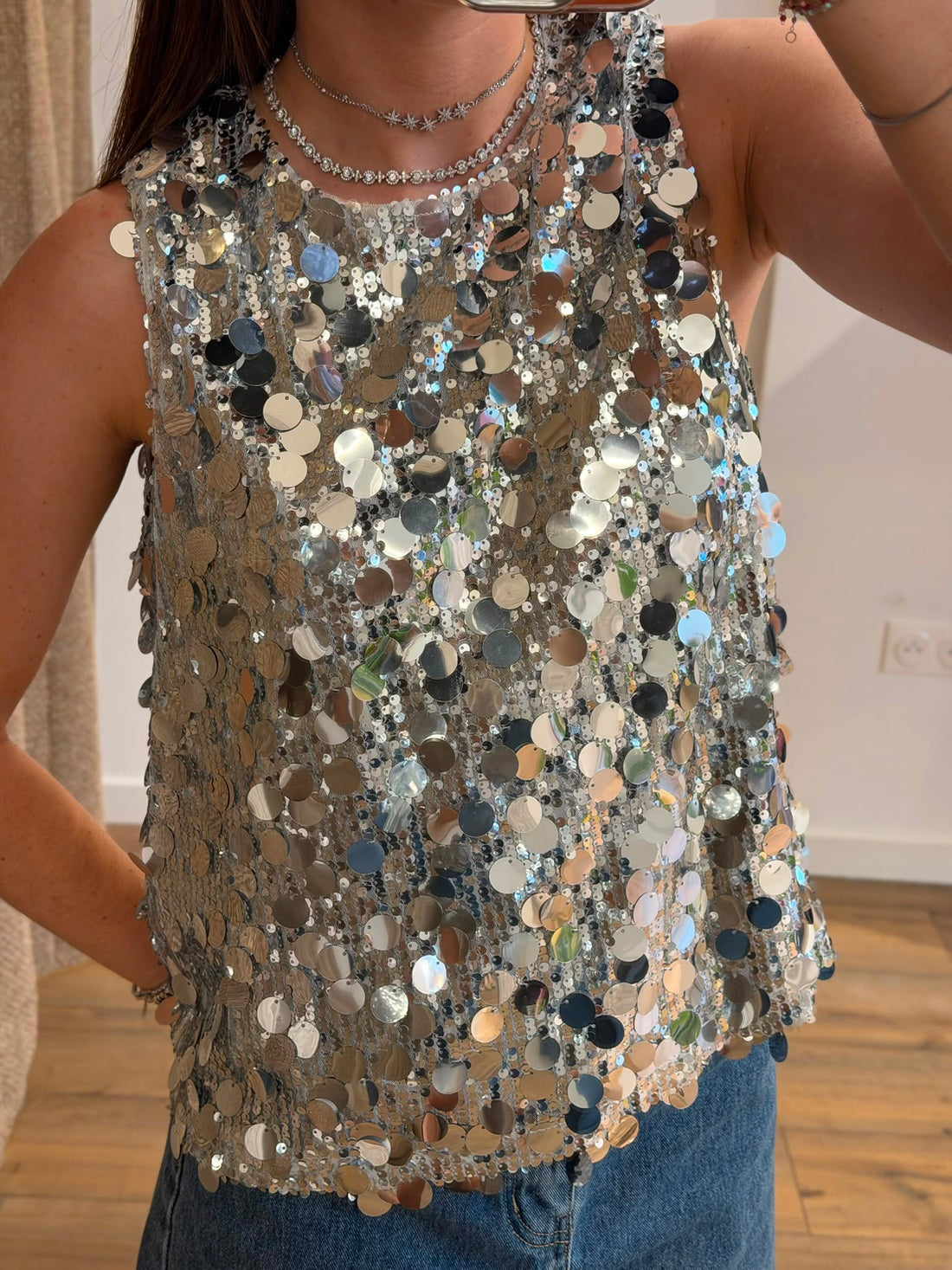 Top sequins argent Louis