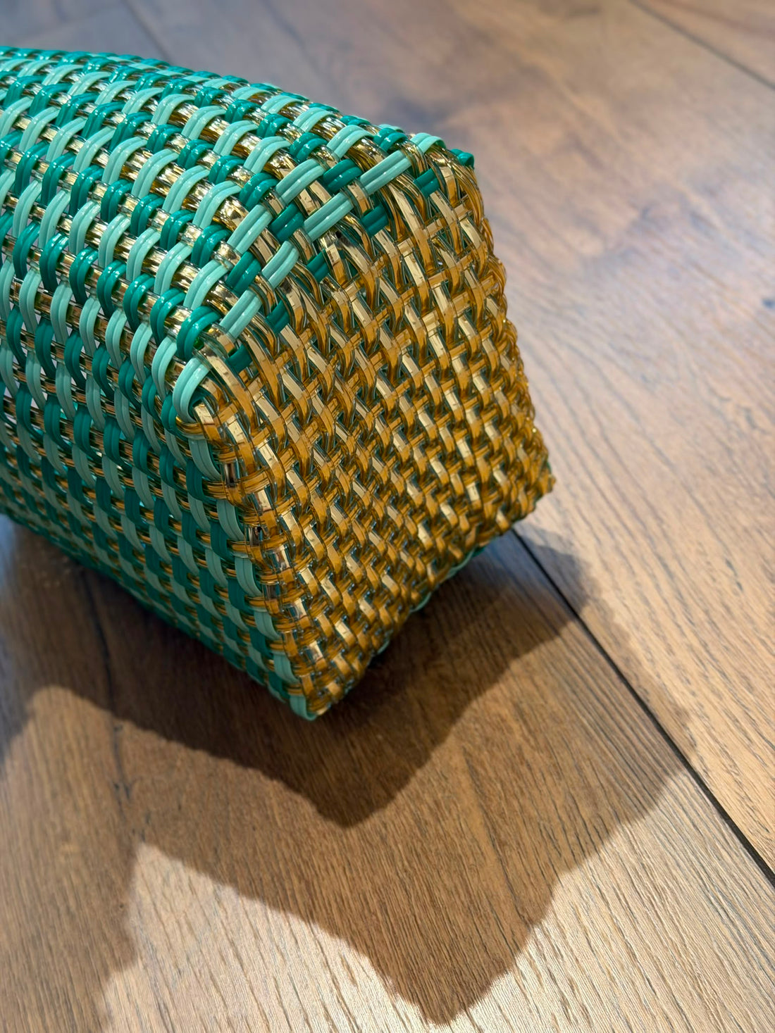 Mini cabas tissé main vert