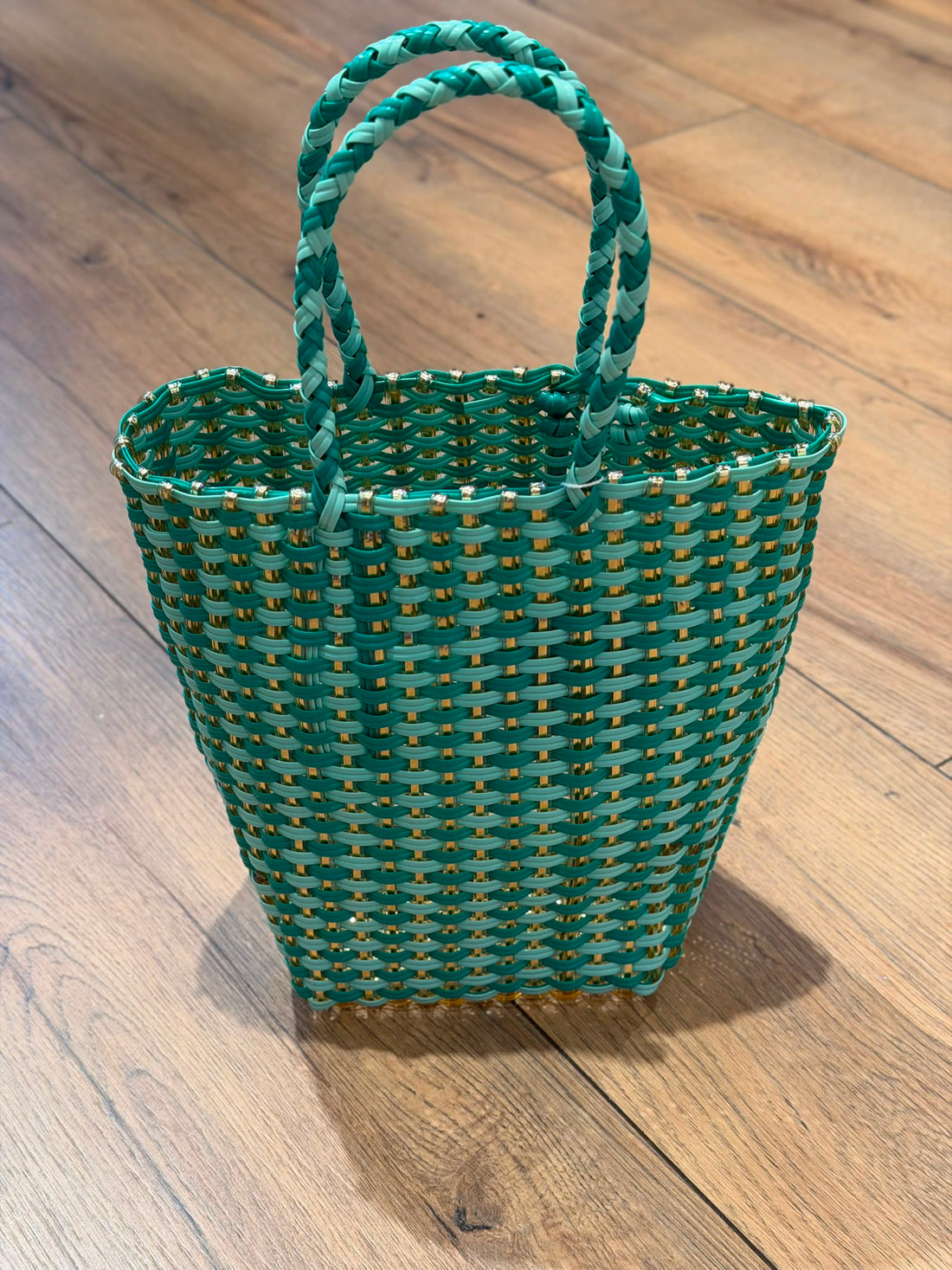 Mini cabas tissé main vert