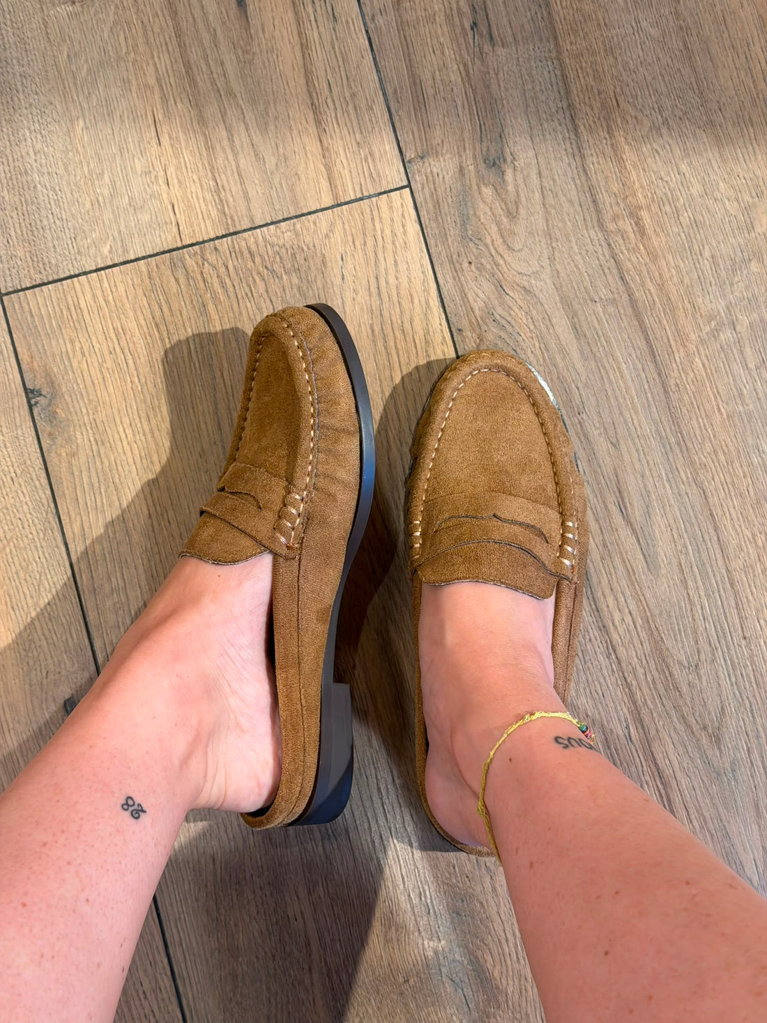 Mules mocassins daim camel