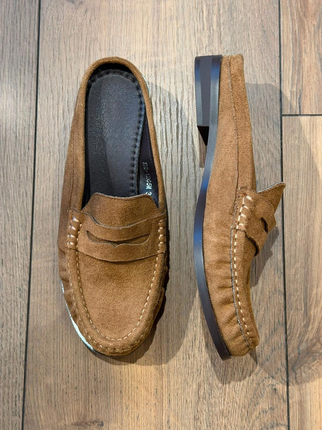 Mules mocassins daim camel