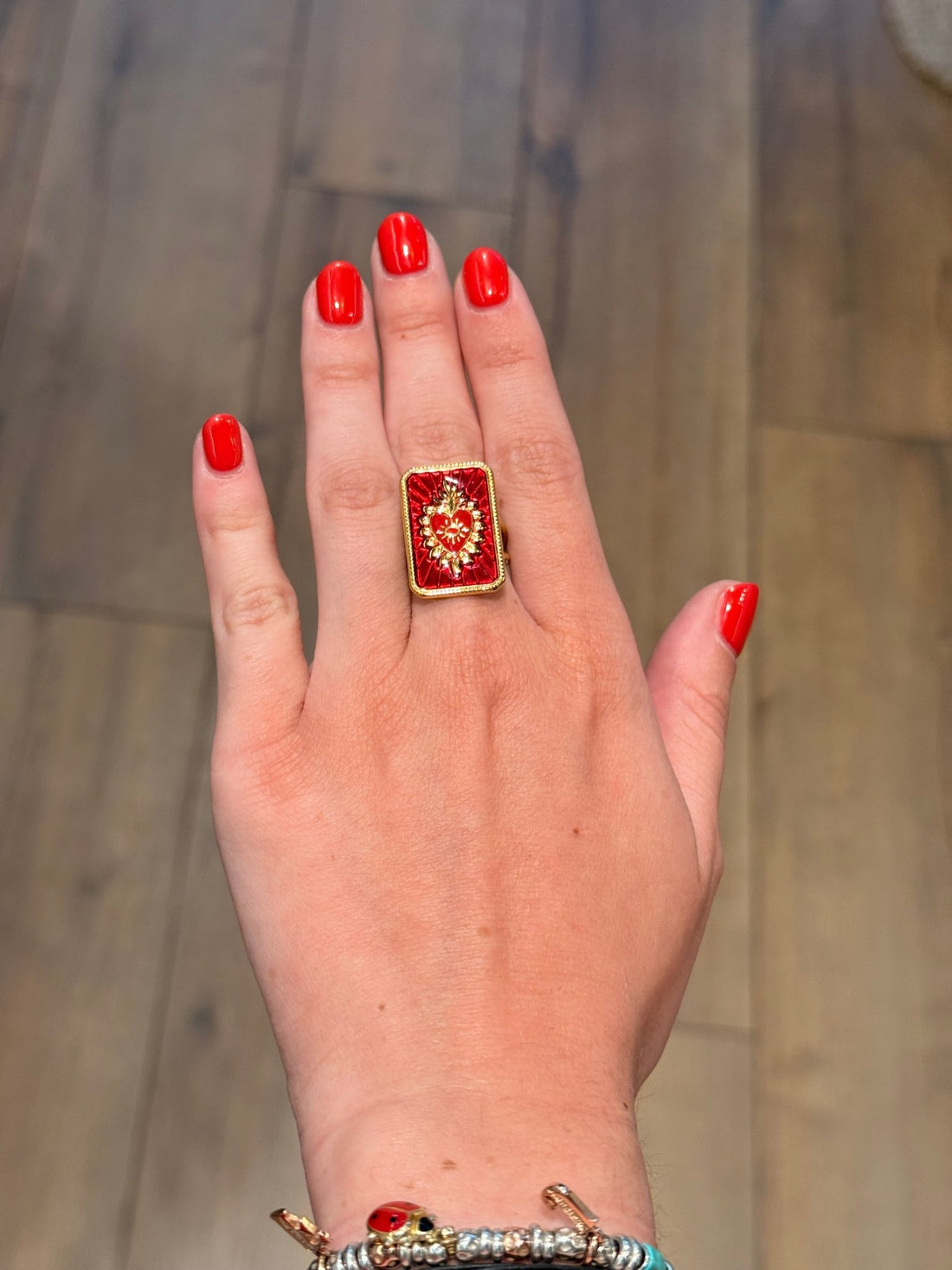 Bague carte coeur rouge - Léone