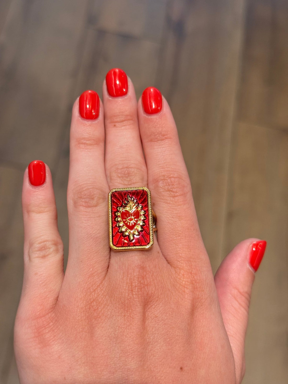 Bague carte coeur rouge - Léone