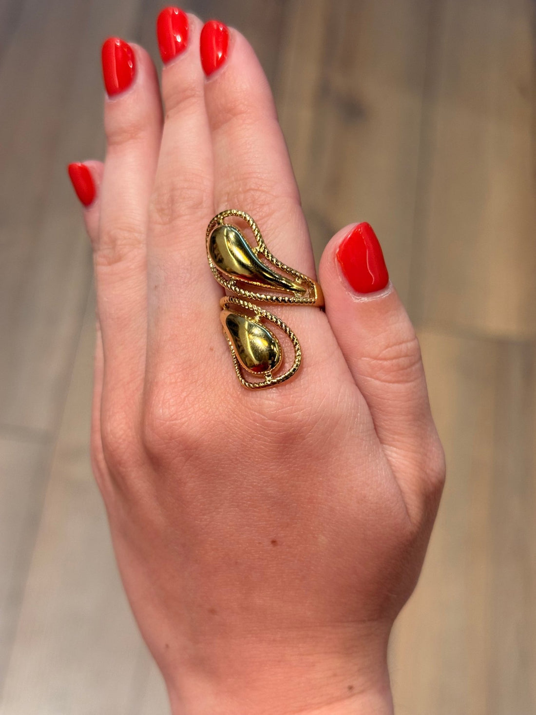 Bague dorée deux gouttes - Léone