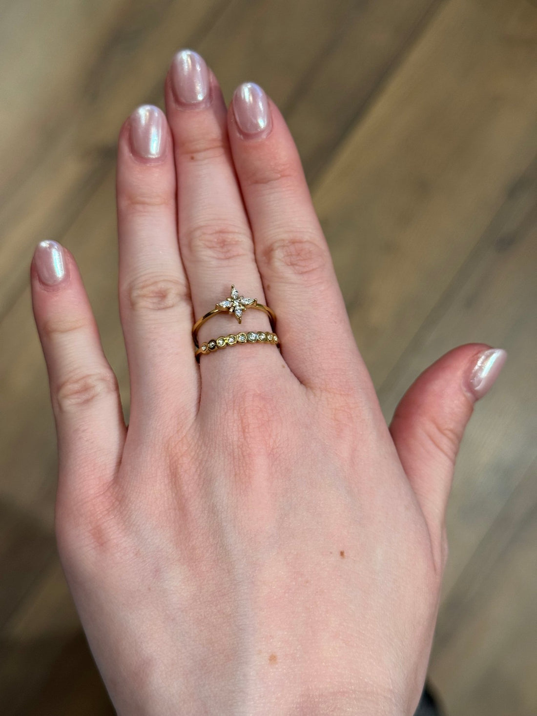 Bague dorée double strass - Léone