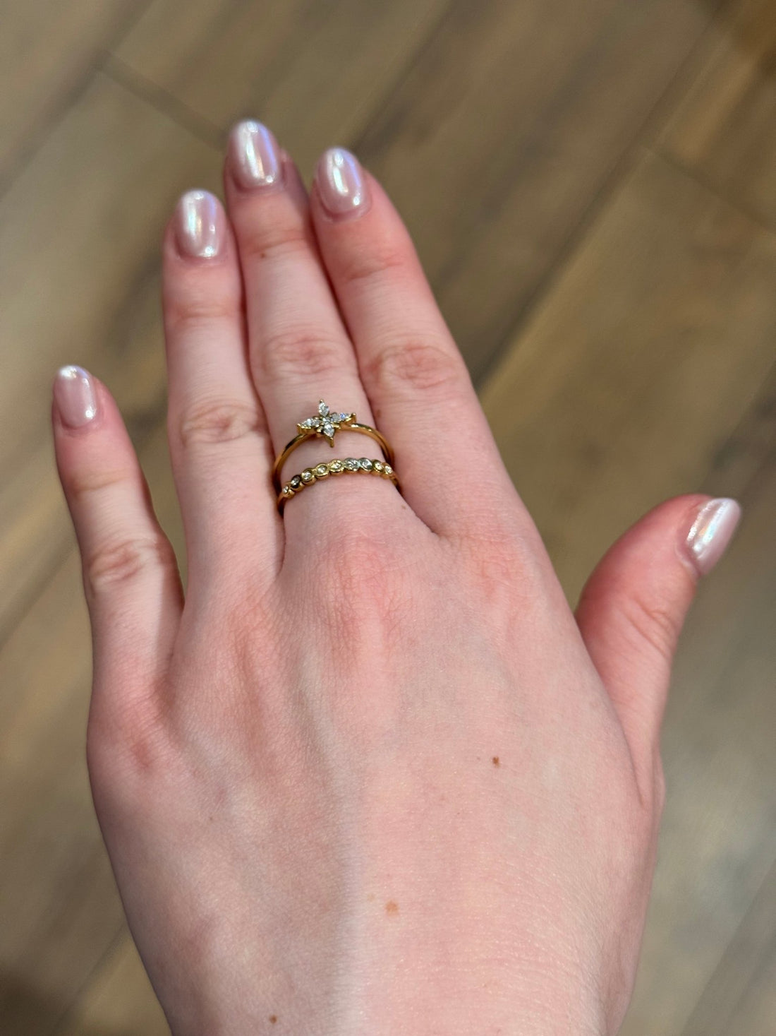 Bague dorée double strass - Léone