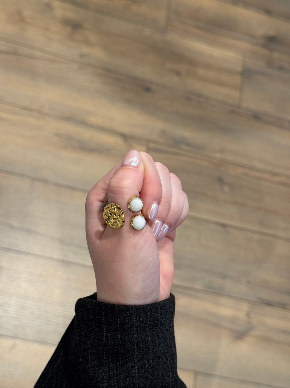 Bague dorée duo blanc - Léone