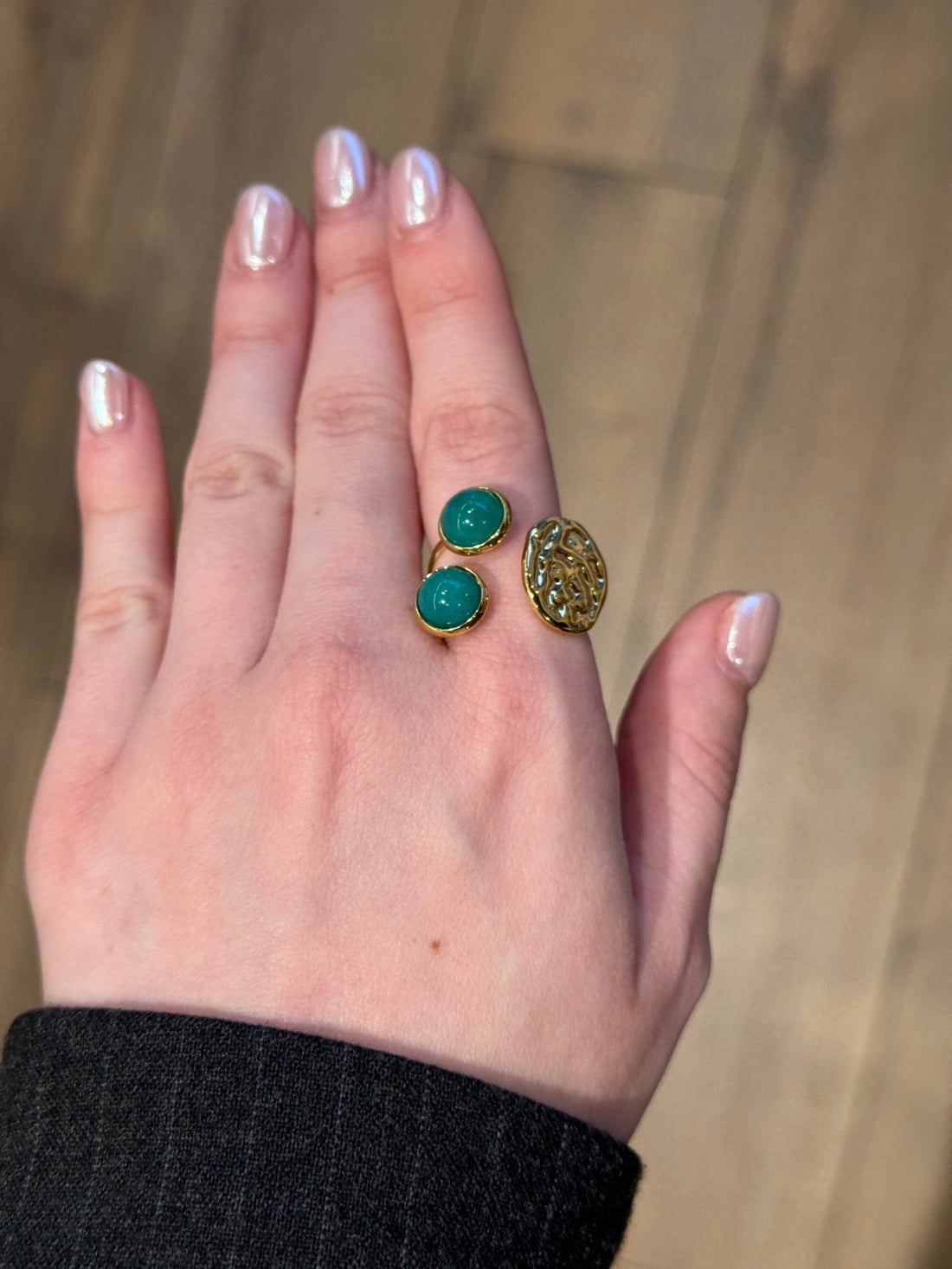 Bague dorée duo bleu - Léone