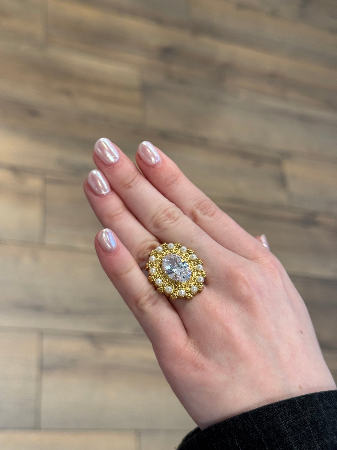 Bague dorée perles et pierre - Léone