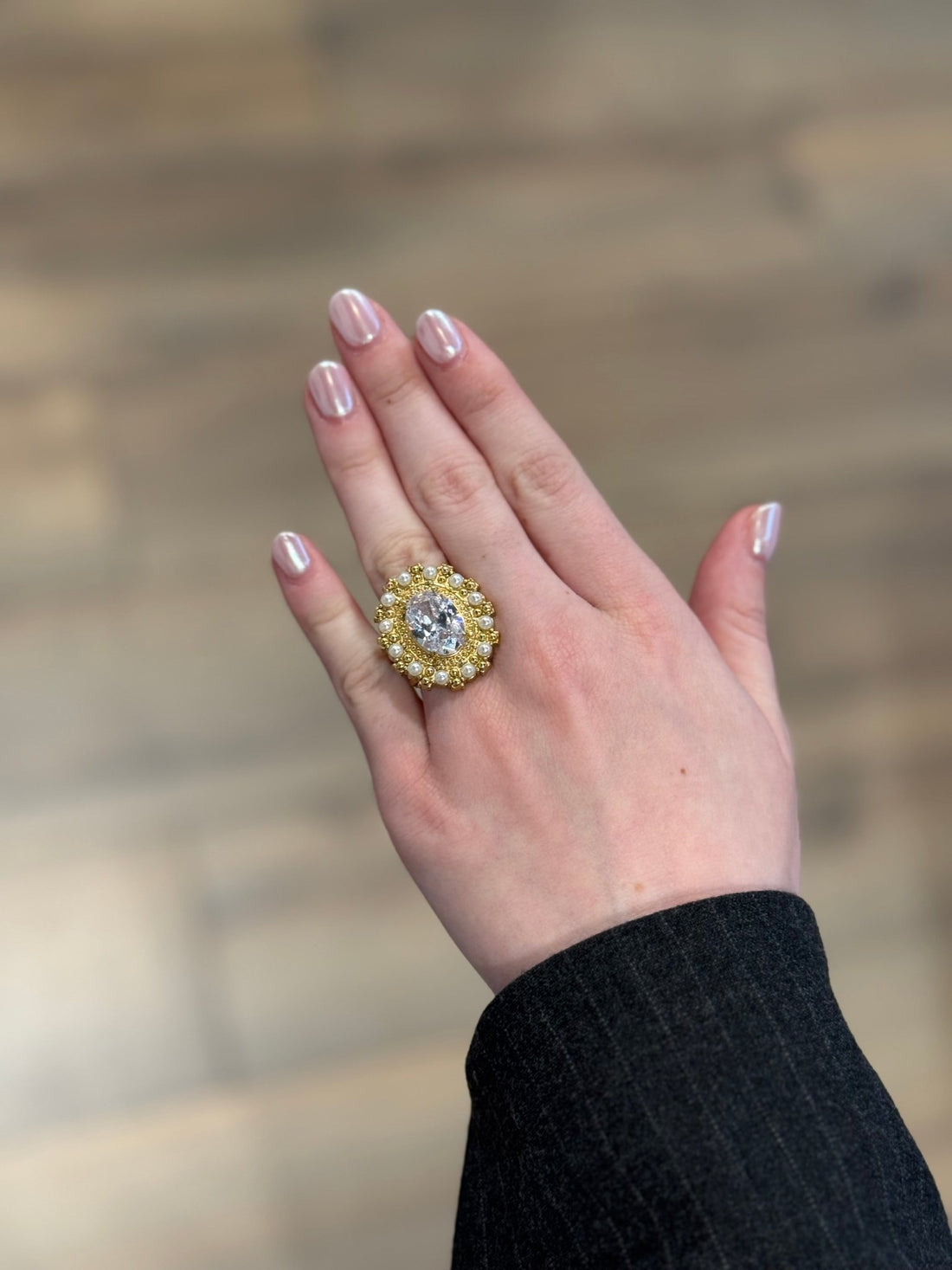 Bague dorée perles et pierre - Léone