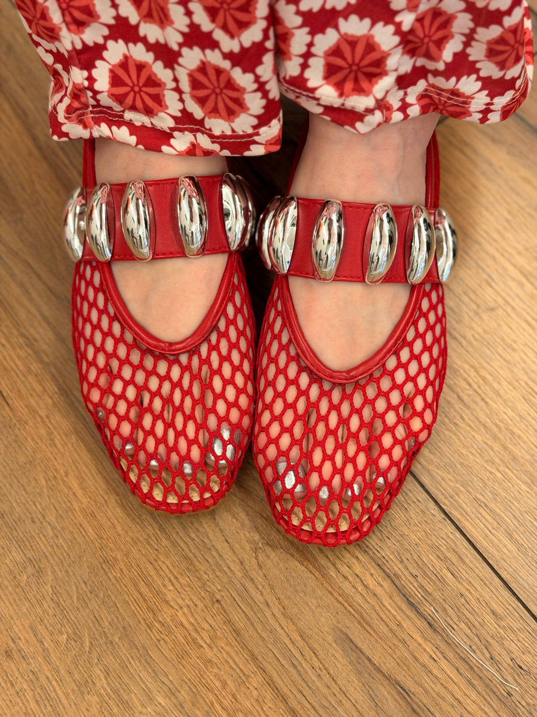 Ballerines en résille rouge - Léone