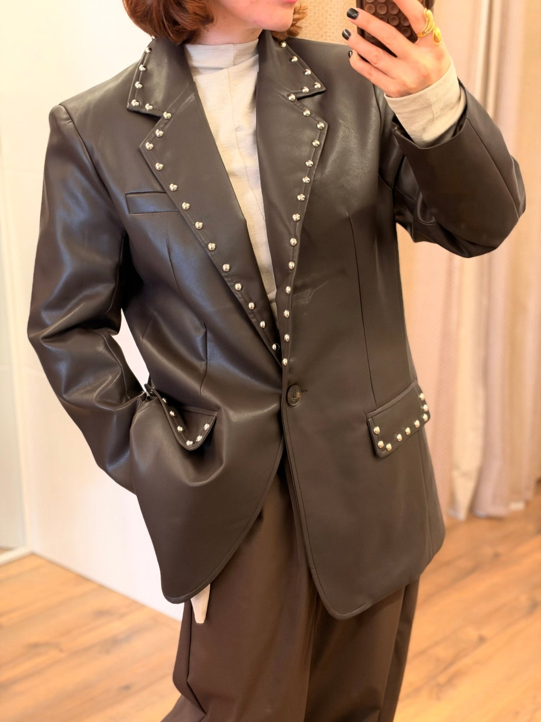 Blazer simili marron clouté - Léone