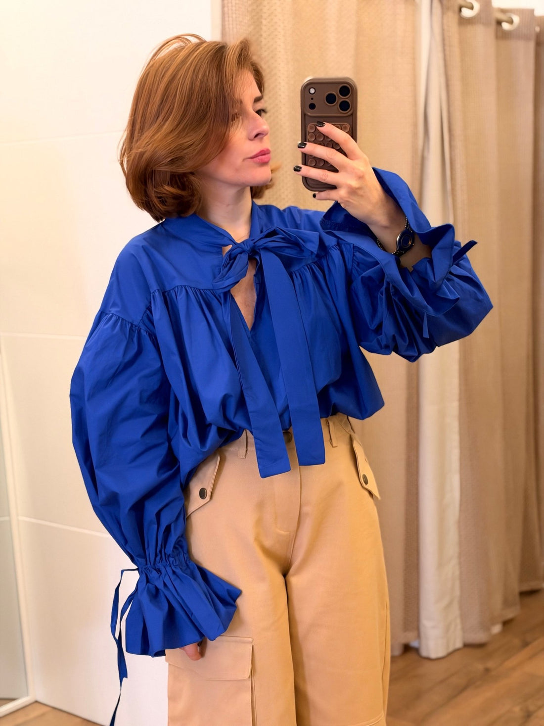 Blouse ample noeud bleu - Léone