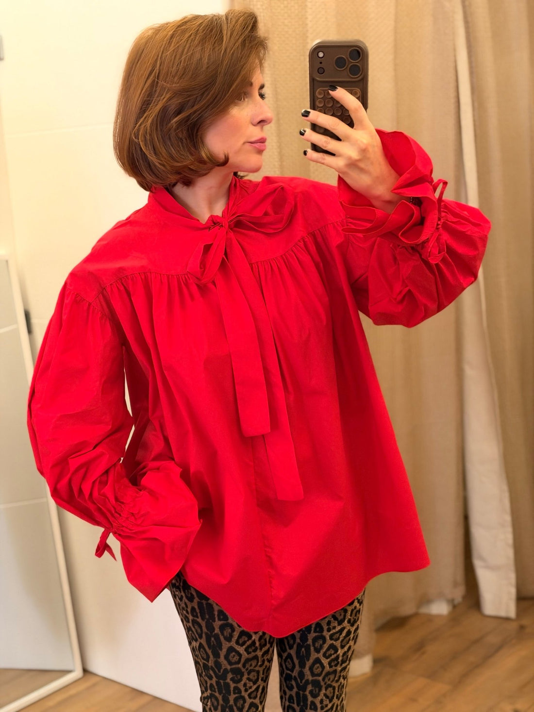 Blouse ample noeud rouge - Léone