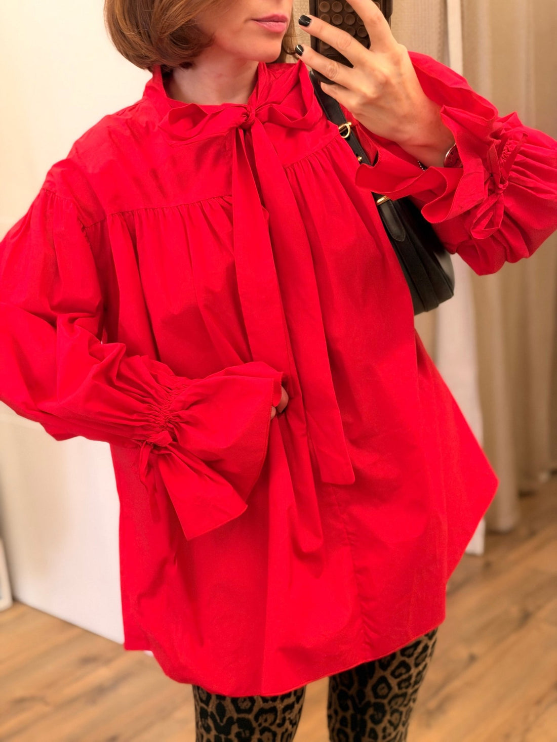 Blouse ample noeud rouge - Léone