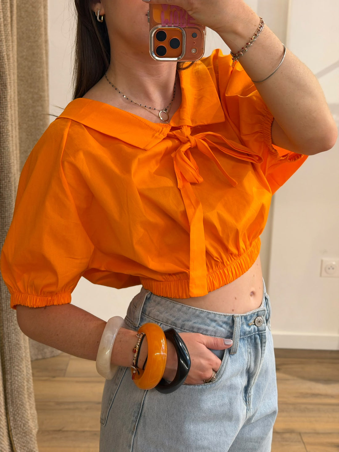 Blouse courte Stevie orange - Léone