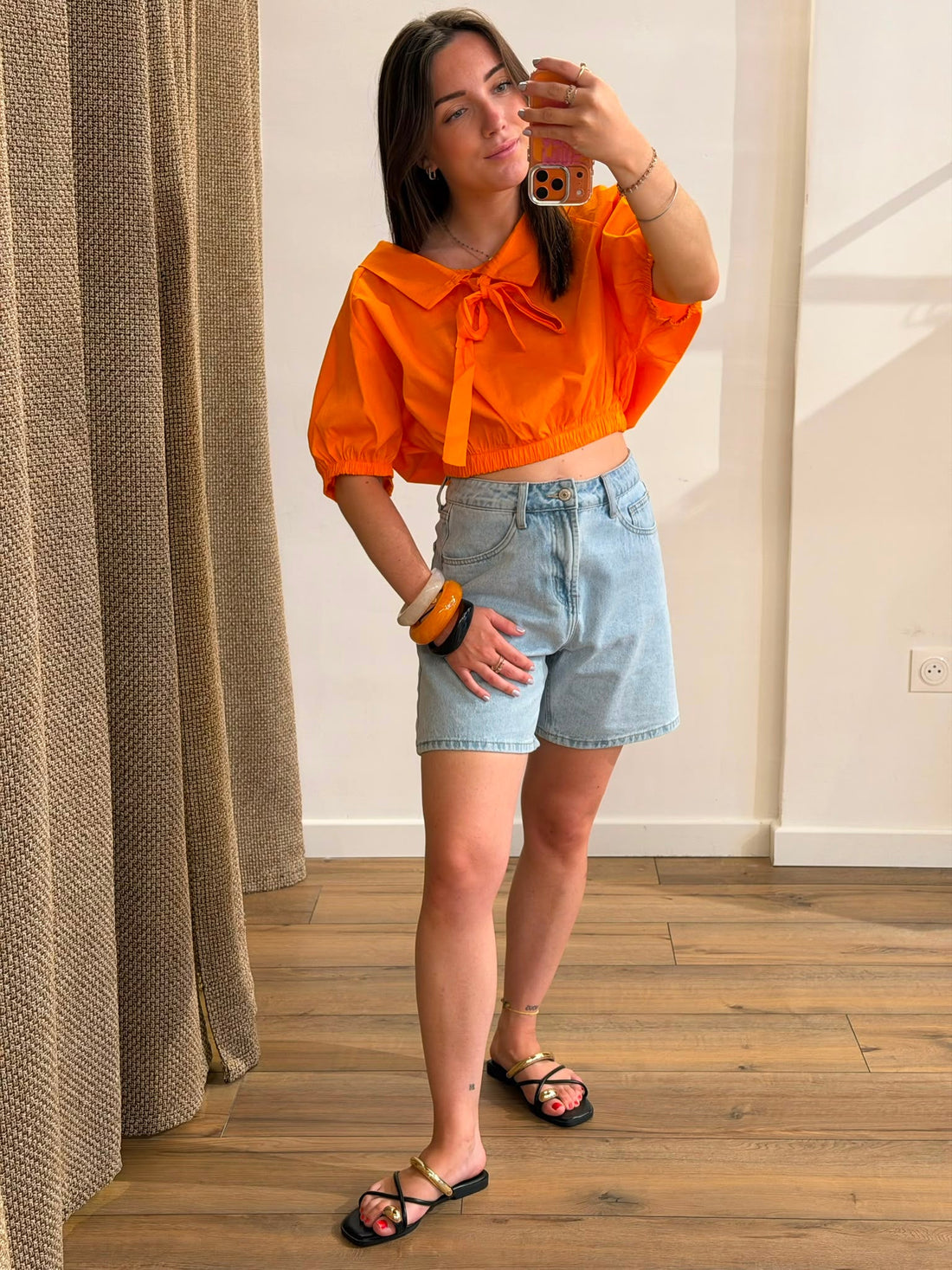 Blouse courte Stevie orange - Léone
