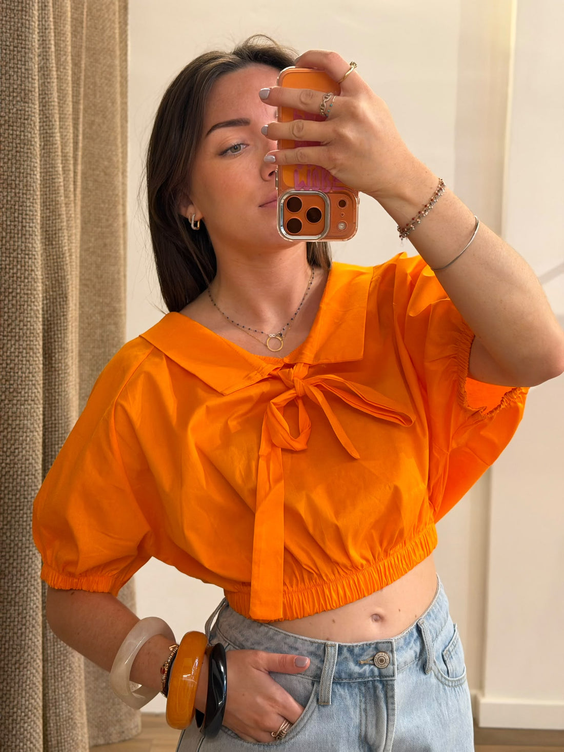 Blouse courte Stevie orange - Léone