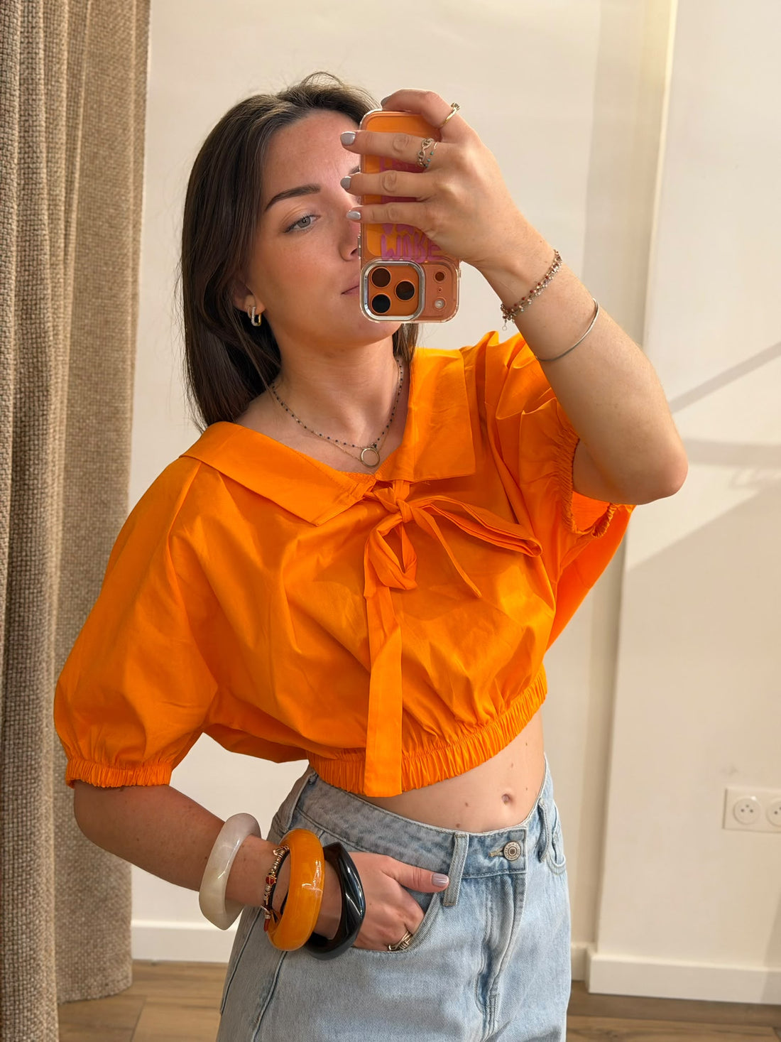 Blouse courte Stevie orange - Léone