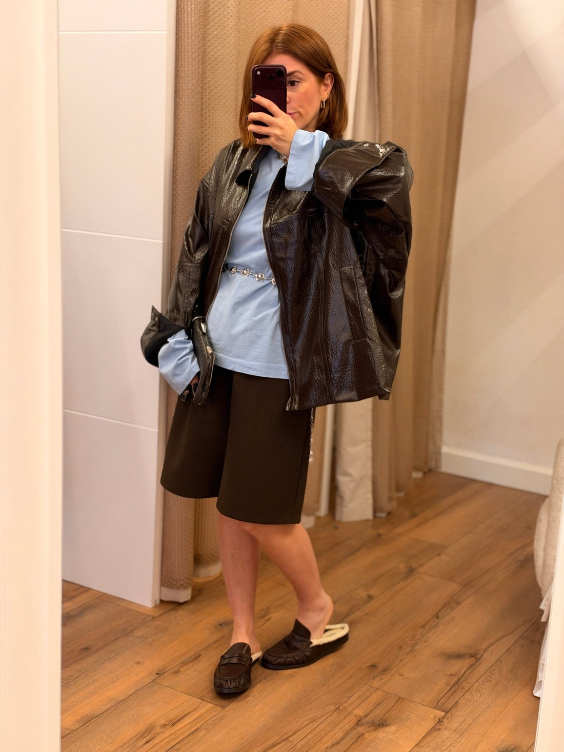 Blouson en simili laqué choco - Léone
